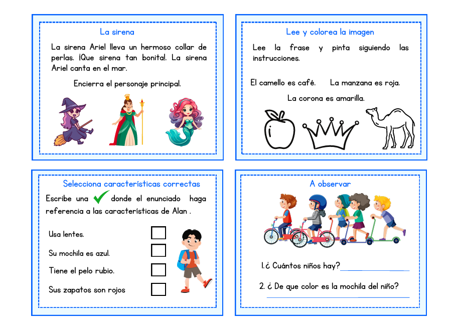 Tarjetas de comprensión lectora-Profe José