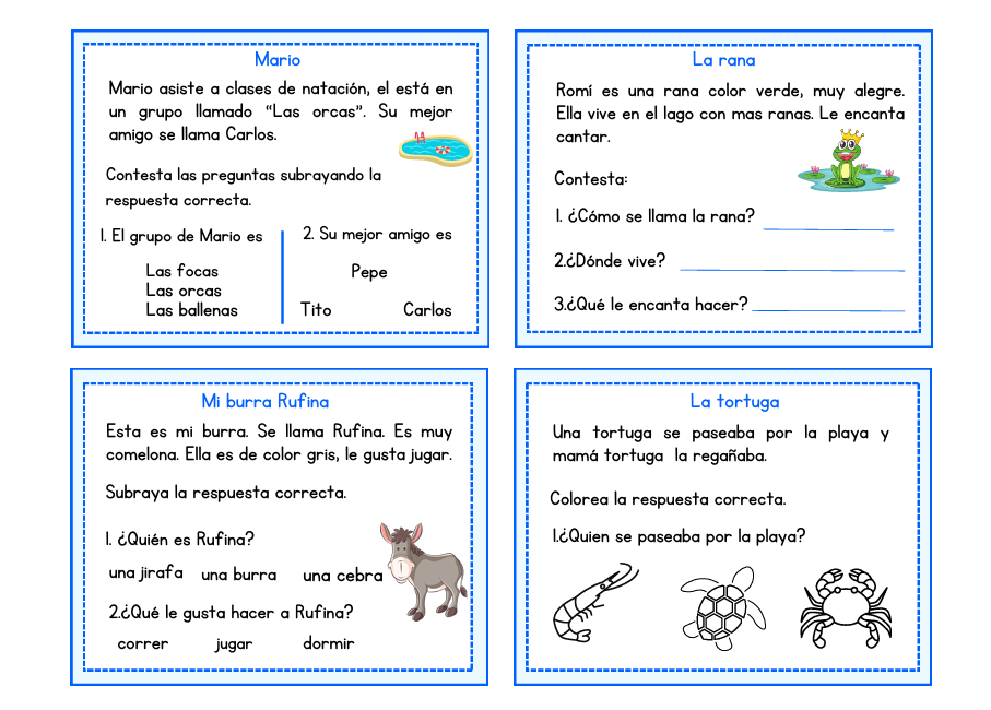 Tarjetas de comprensión lectora-Profe José