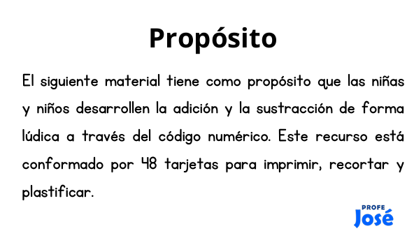 Código Numérico Tarjetas de Sumas y Restas Divertidas-Profe José